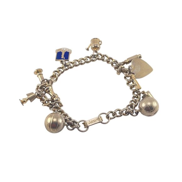 Vintage Samson Silver-Tone Charm Bracelet With Unique Soccer Ball & Shield Charm - Picture 1 of 7